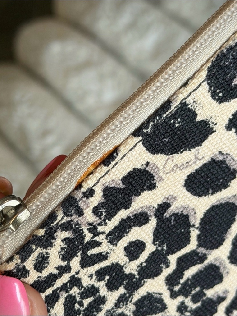 Coach Red Leather & Black Leopard Print Wristlet Clutch Pouch Hang Tag Zip Strap - Picture 7 of 9